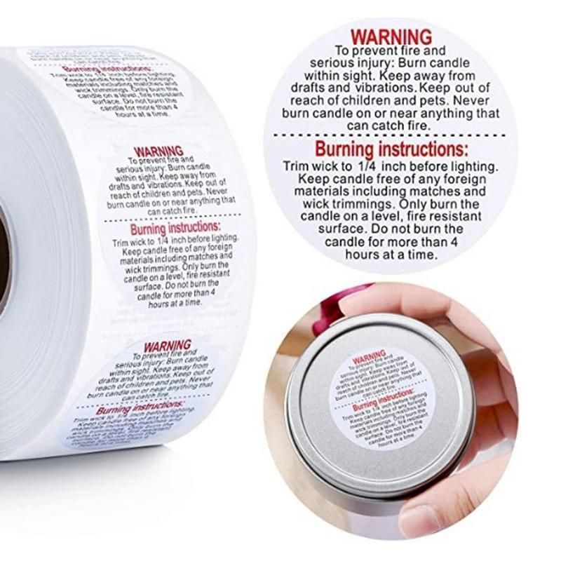 500PCS Candle Warning Labels Roll Round Stickers for Jars Wax Melts Containers view 5