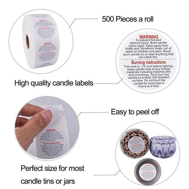 500PCS Candle Warning Labels Roll Round Stickers for Jars Wax Melts Containers view 11