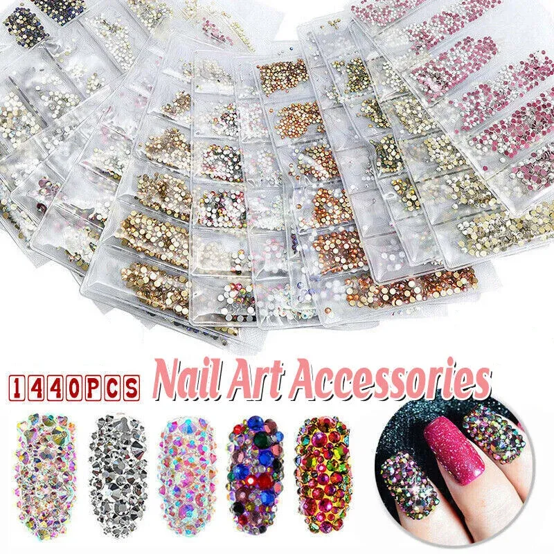 1440Pcs Glitter Rhinestones Crystal Clear Flat Bottom Glass Nail Art Nail view 2