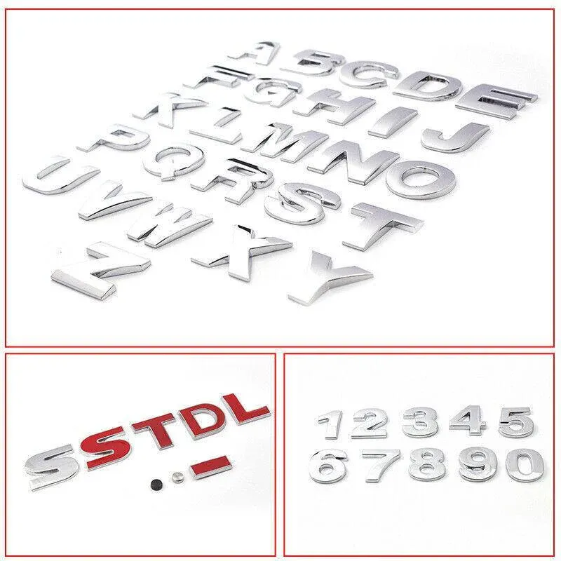A-Z Alphabet Letters Car Sticker Self Adhesive Auto Badge Emblem 3D Chrome view 10