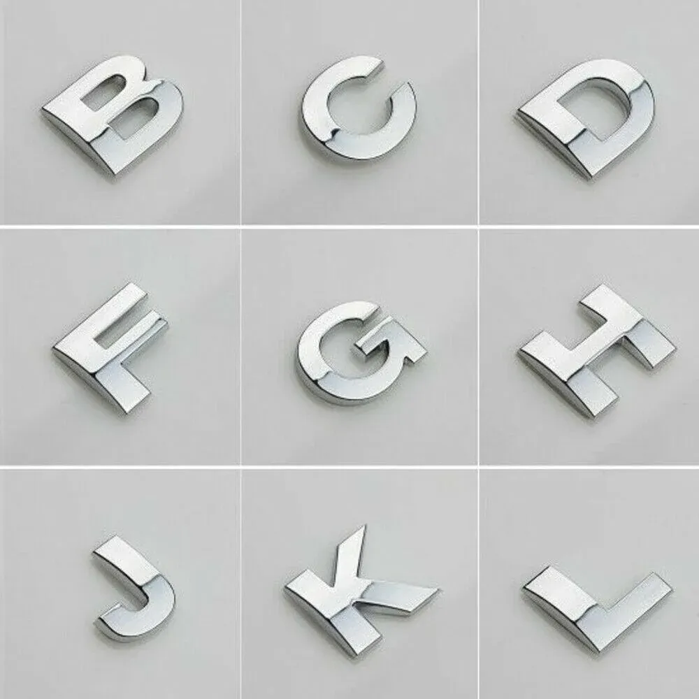 A-Z Alphabet Letters Car Sticker Self Adhesive Auto Badge Emblem 3D Chrome view 2