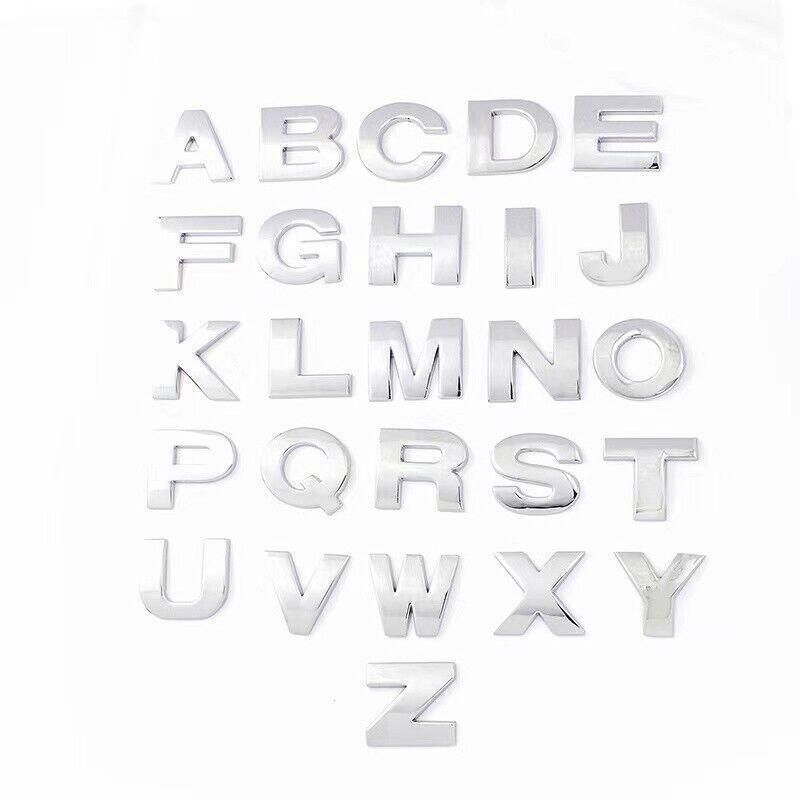 A-Z Alphabet Letters Car Sticker Self Adhesive Auto Badge Emblem 3D Chrome view 3