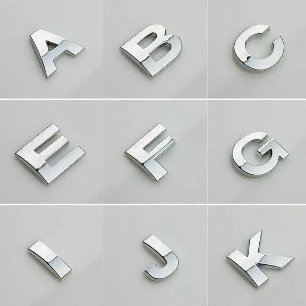 A-Z Alphabet Letters Car Sticker Self Adhesive Auto Badge Emblem 3D Chrome view 4