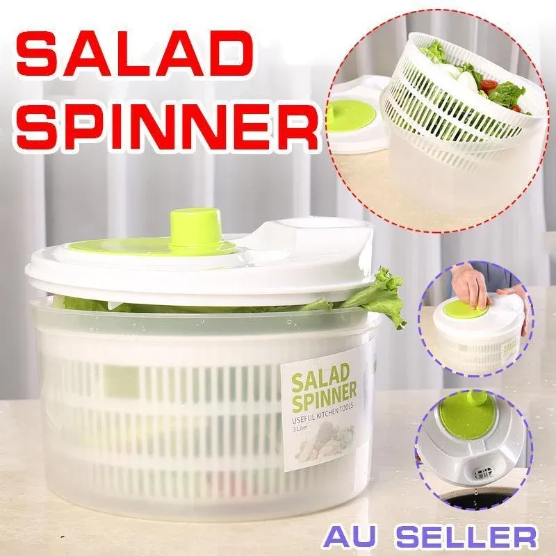 Large Salad Spinner 3L Vegetable Washer Dryer Bowl for Lettuce Spinach Broccoli