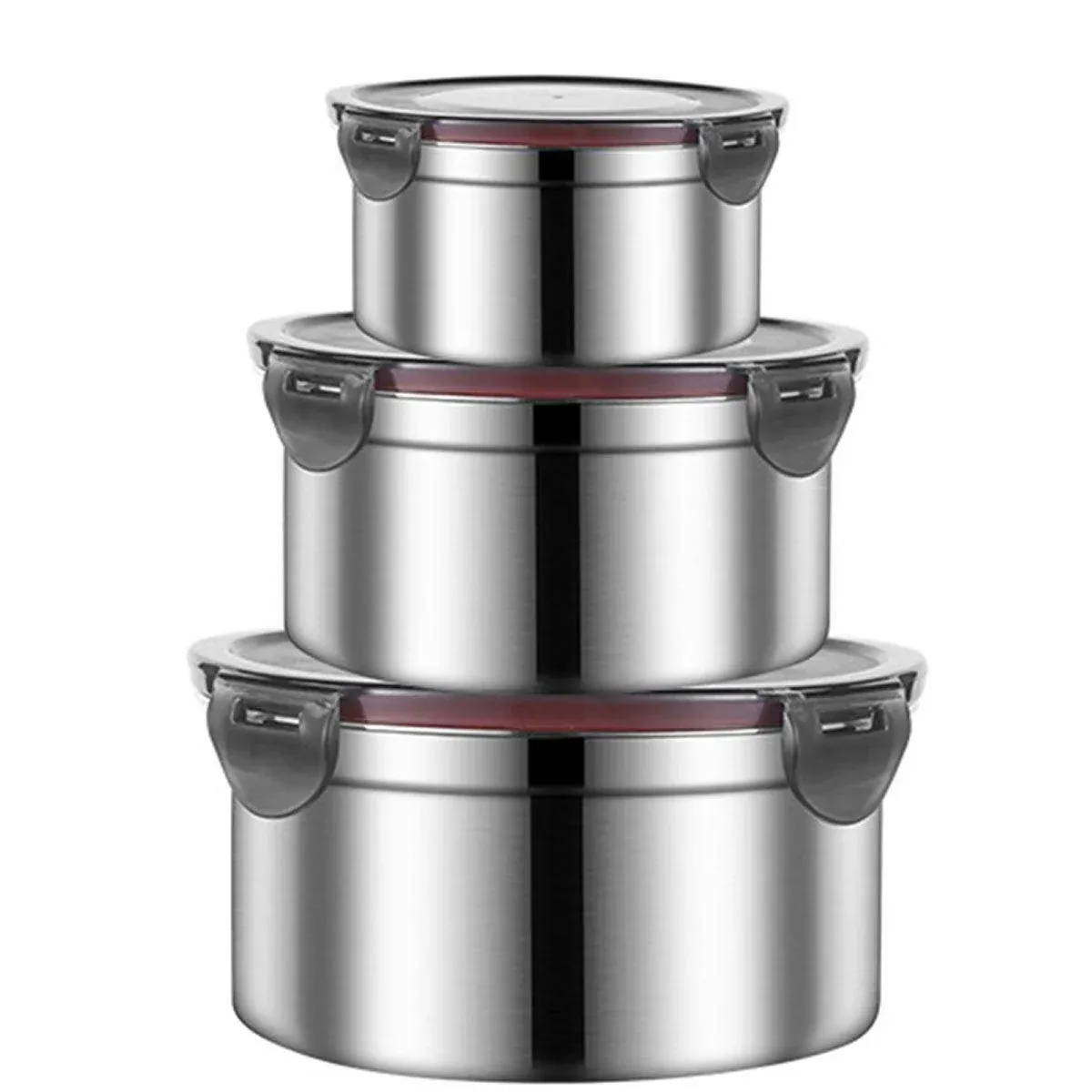 3PCS Stainless Steel Sealed Crisper Storage Box with Lid Round Food Lunch Box — image 1