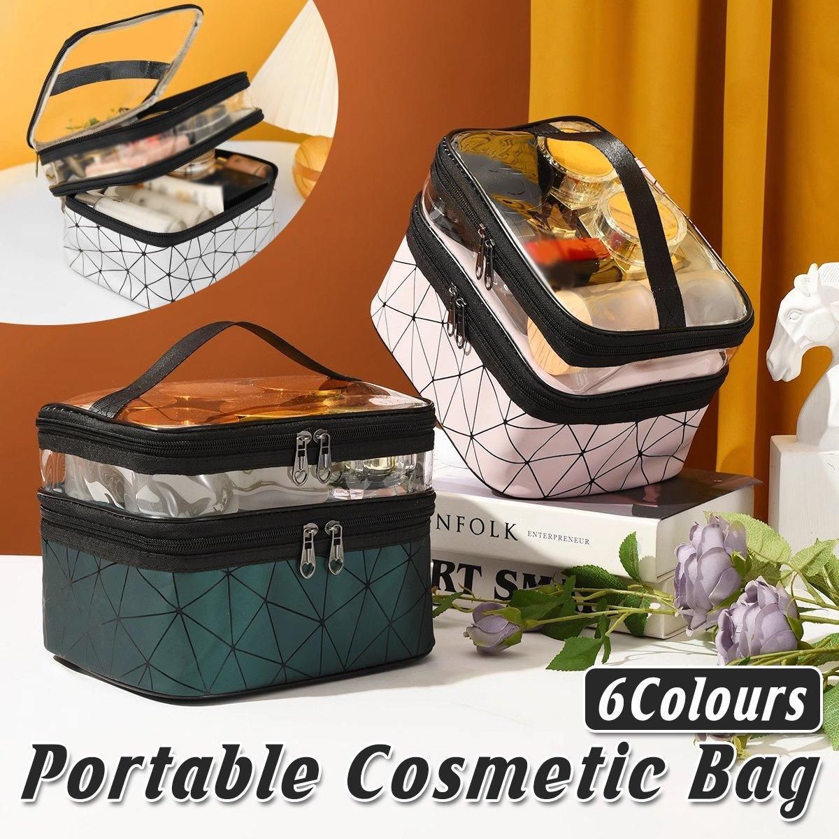 Portable Double-Layer Large Capacity Waterproof Cosmetic Bag Travel Toiletry view 2