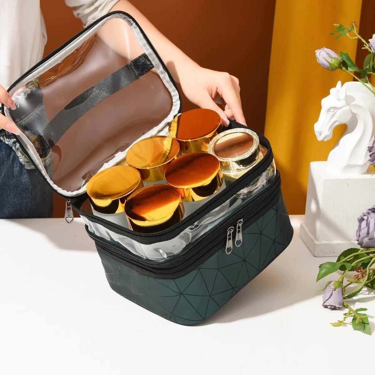 Portable Double-Layer Large Capacity Waterproof Cosmetic Bag Travel Toiletry view 6