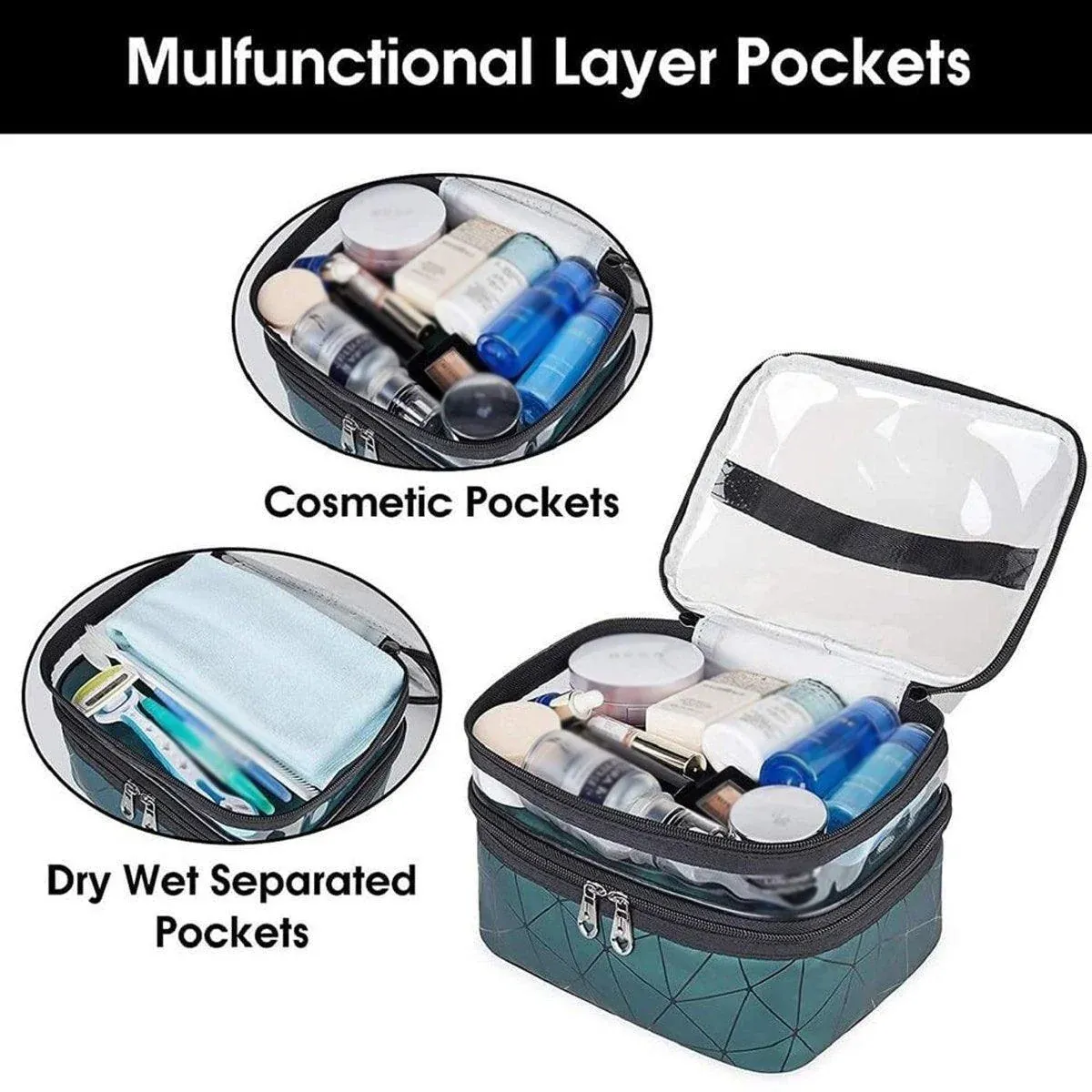 Portable Double-Layer Large Capacity Waterproof Cosmetic Bag Travel Toiletry view 8