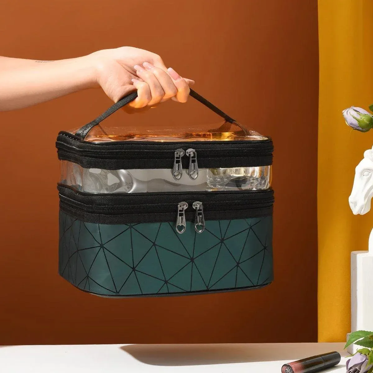 Portable Double-Layer Large Capacity Waterproof Cosmetic Bag Travel Toiletry view 9