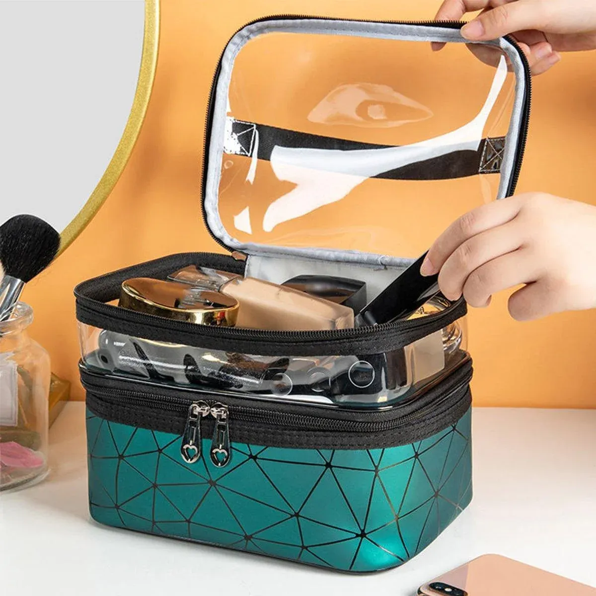 Portable Double-Layer Large Capacity Waterproof Cosmetic Bag Travel Toiletry view 11