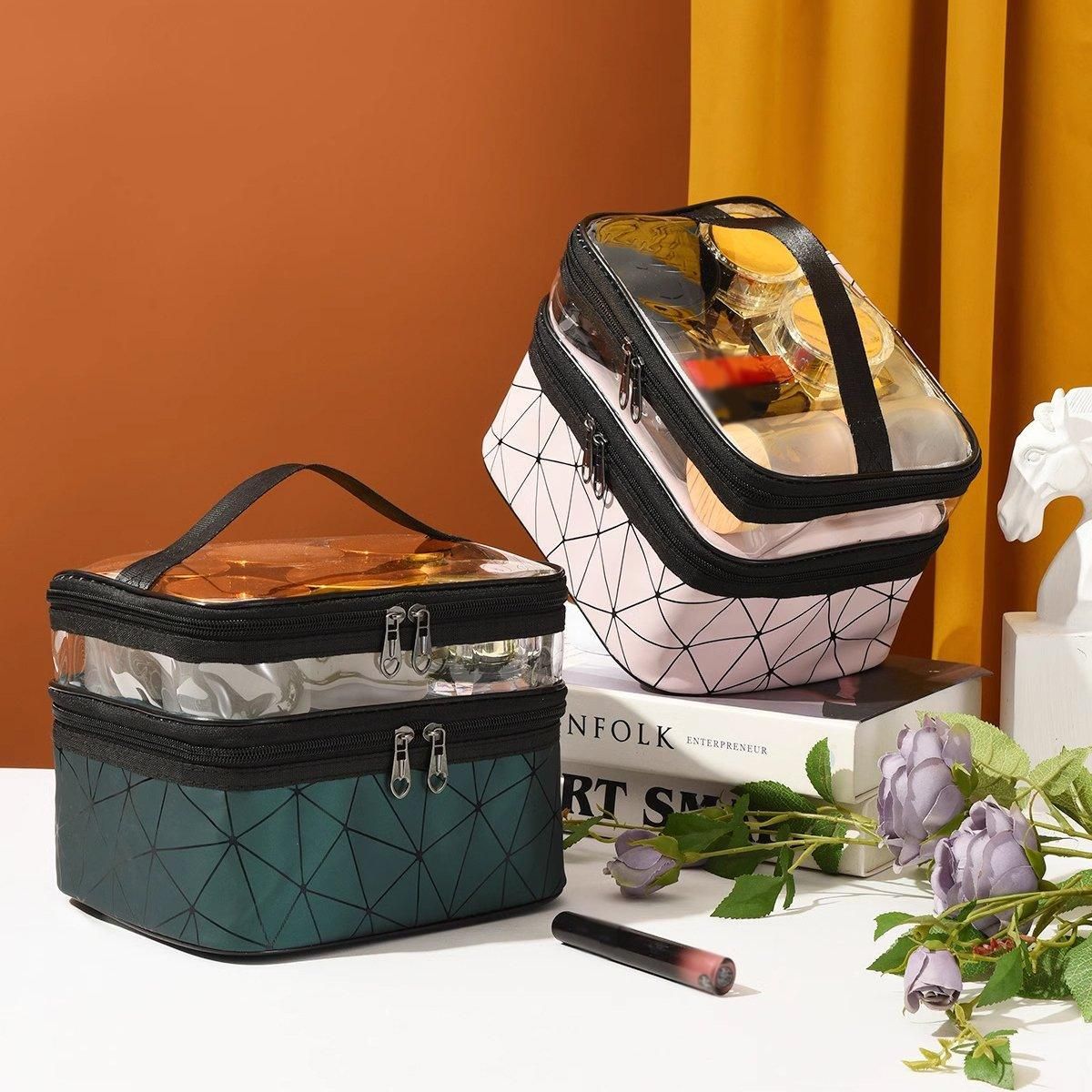 Portable Double-Layer Large Capacity Waterproof Cosmetic Bag Travel Toiletry view 12