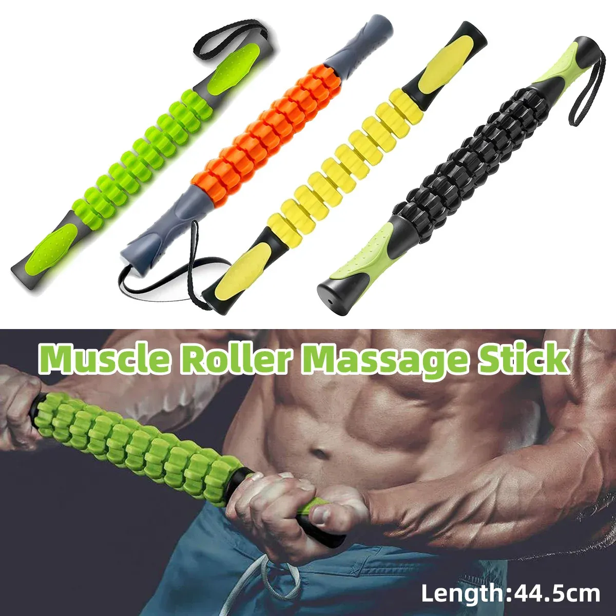 Muscle Roller Stick Full Body Fitness Massage Tool for Home and Gym Use - Green view 15
