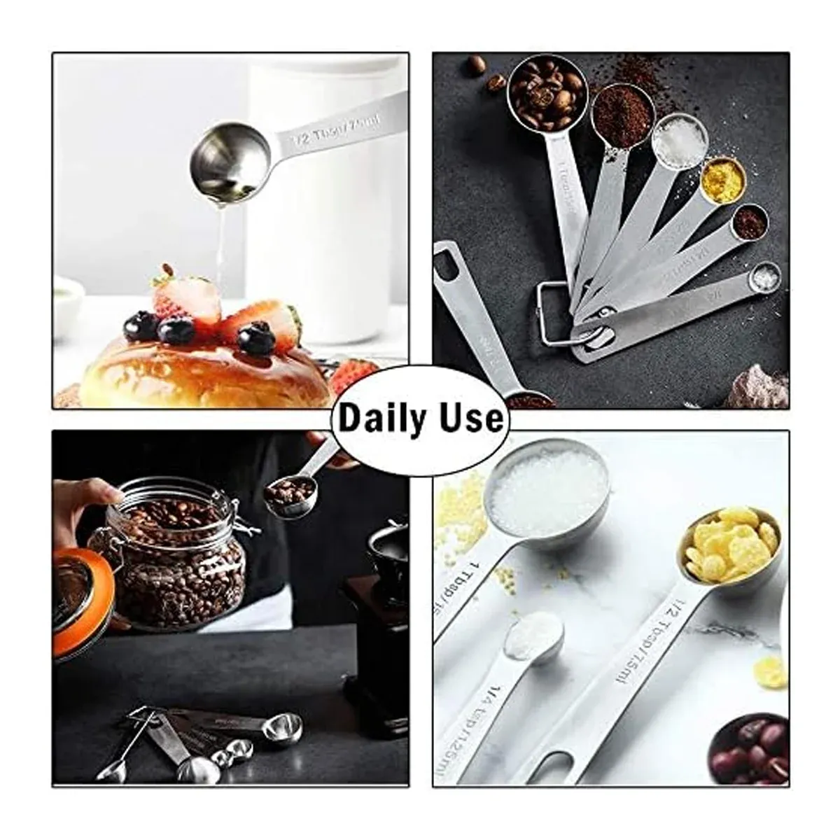 6PCS Measuring Cups Spoons 304 Stainless Steel Baking Tools With Scale Set view 4
