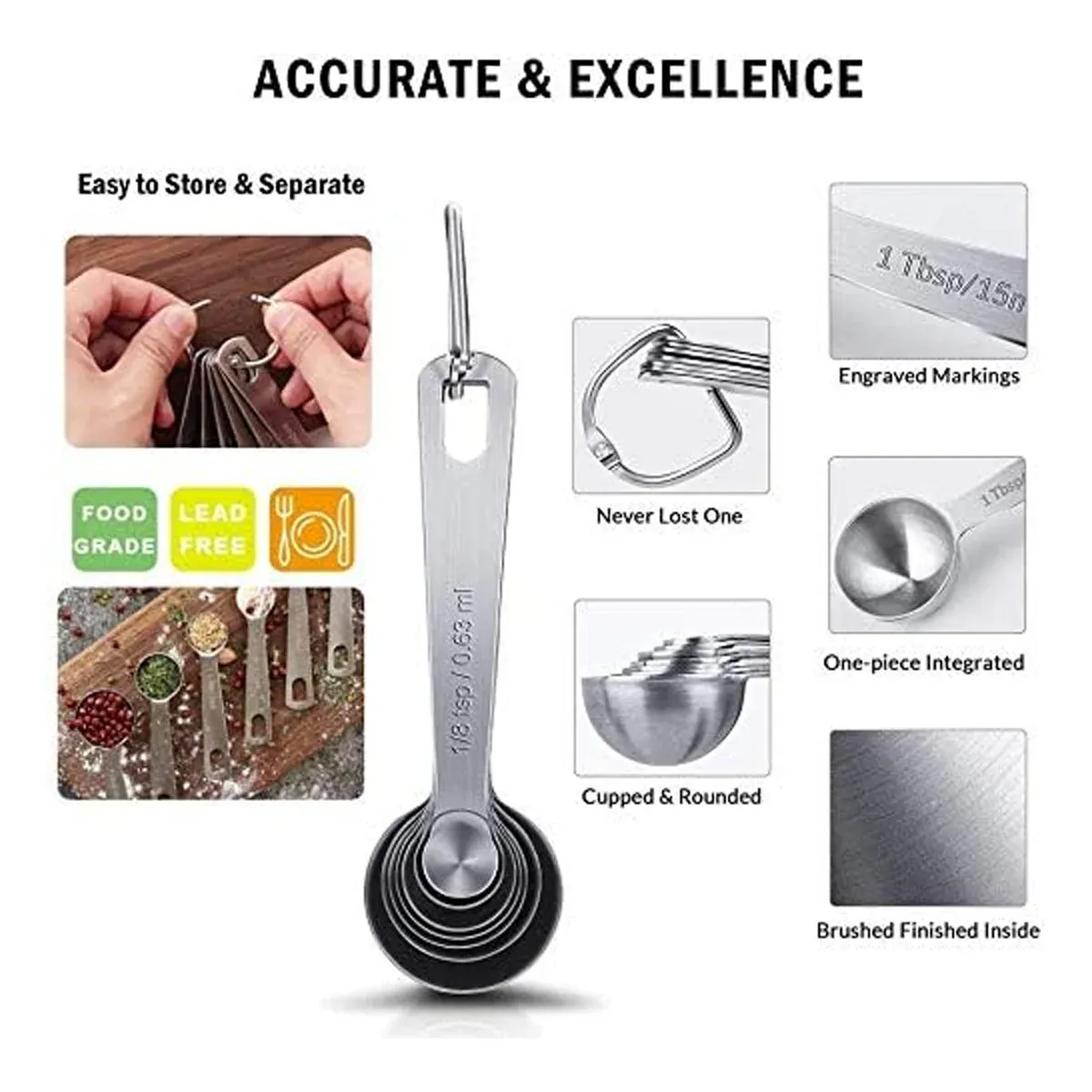 6PCS Measuring Cups Spoons 304 Stainless Steel Baking Tools With Scale Set view 6