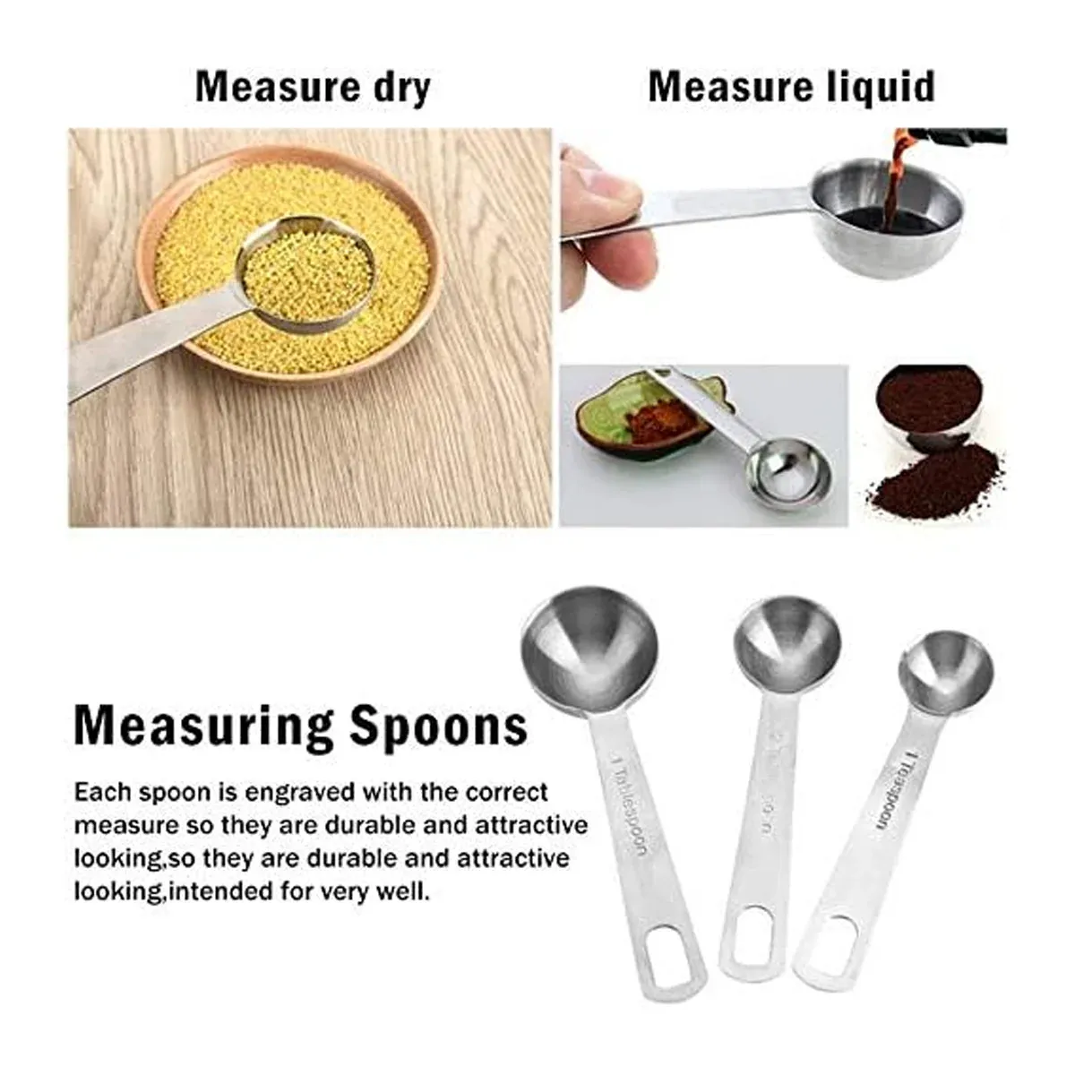6PCS Measuring Cups Spoons 304 Stainless Steel Baking Tools With Scale Set view 9