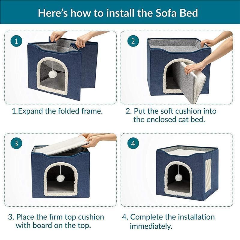 Foldable Pet Cat Calming Bed Hideaway Interactive House Nest Scratching Board view 10