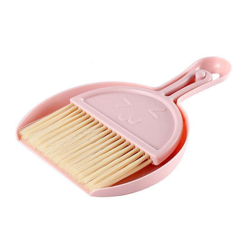 Mini Desktop Sweep Cleaning Brush Keyboard Brush Small Broom Dustpan Set - Pink