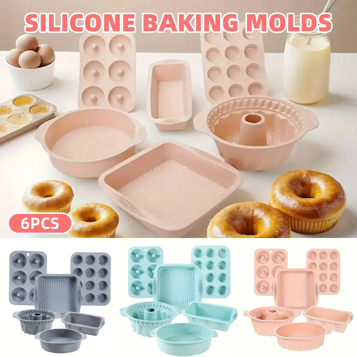 6PCS Silicone Cake Mould Set Baking Pans Nonstick Cupcake Cookie Tools view 2