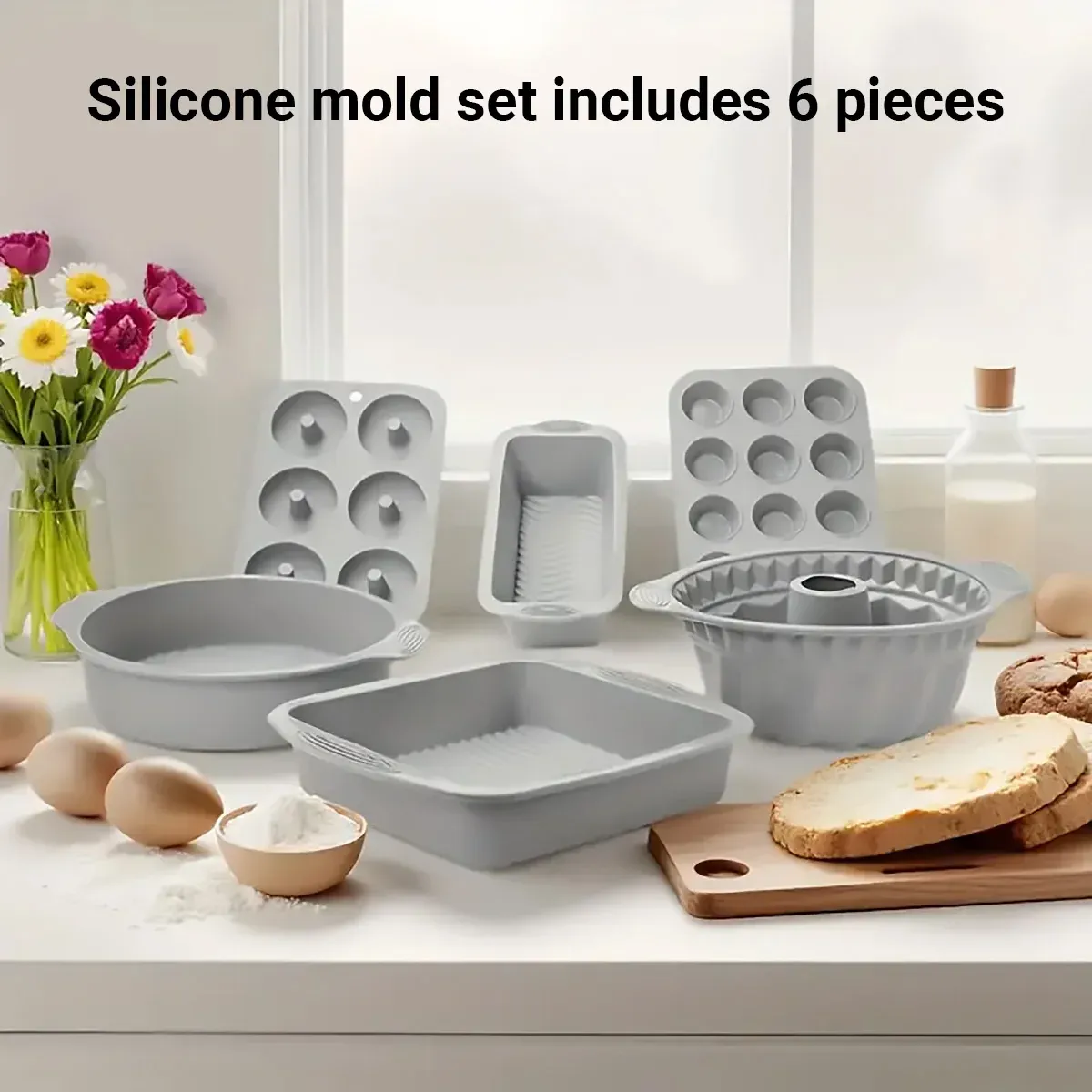 6PCS Silicone Cake Mould Set Baking Pans Nonstick Cupcake Cookie Tools view 5