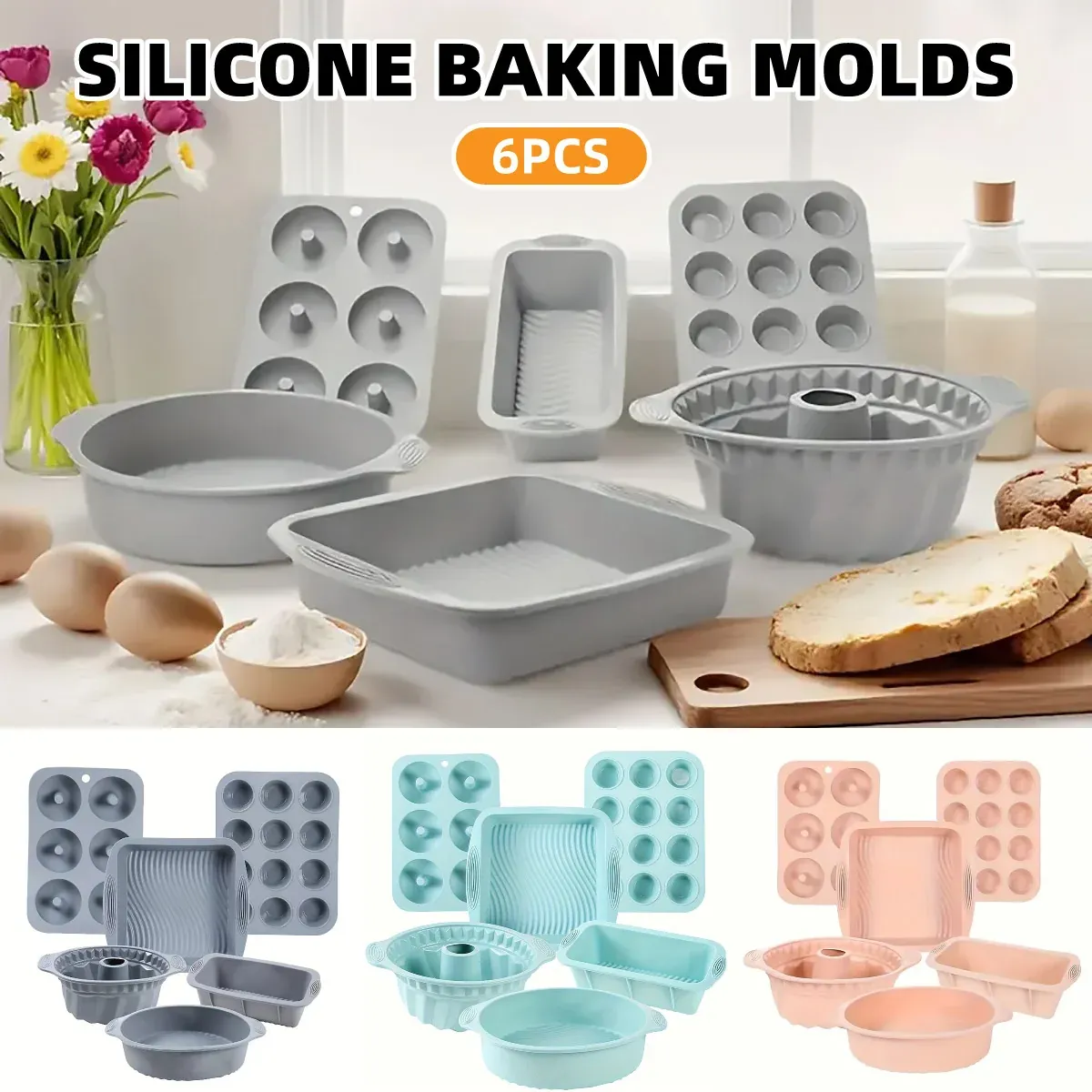 6PCS Silicone Cake Mould Set Baking Pans Nonstick Cupcake Cookie Tools view 14
