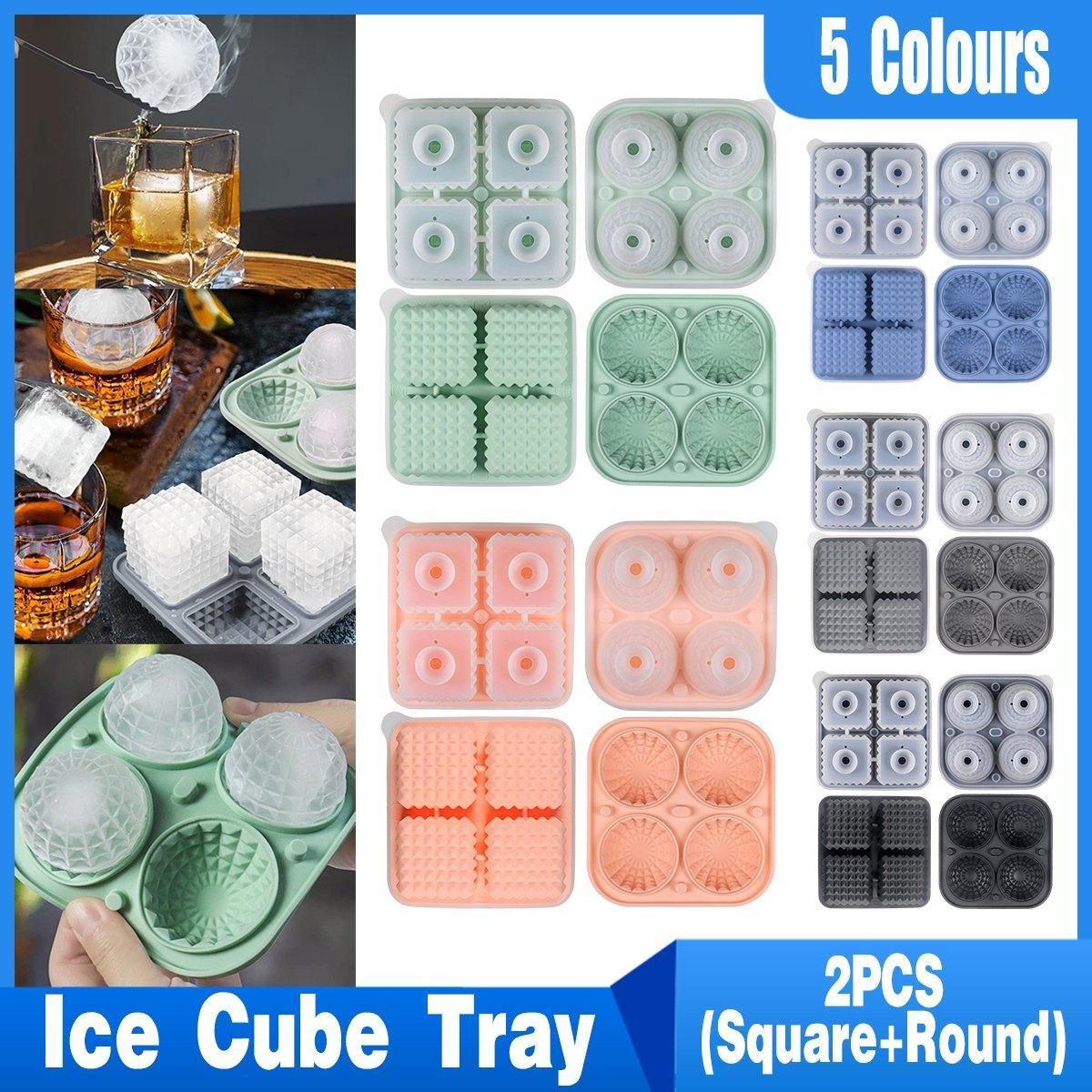 2PCS Silicone Ice Cube Tray Round and Square Ice Ball Maker for Whiskey view 2