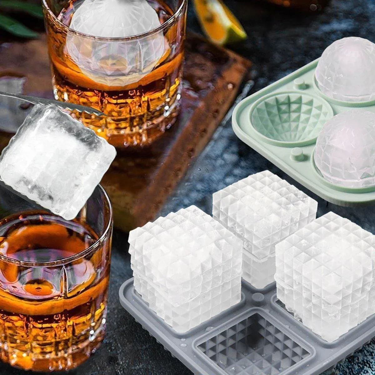 2PCS Silicone Ice Cube Tray Round and Square Ice Ball Maker for Whiskey view 8