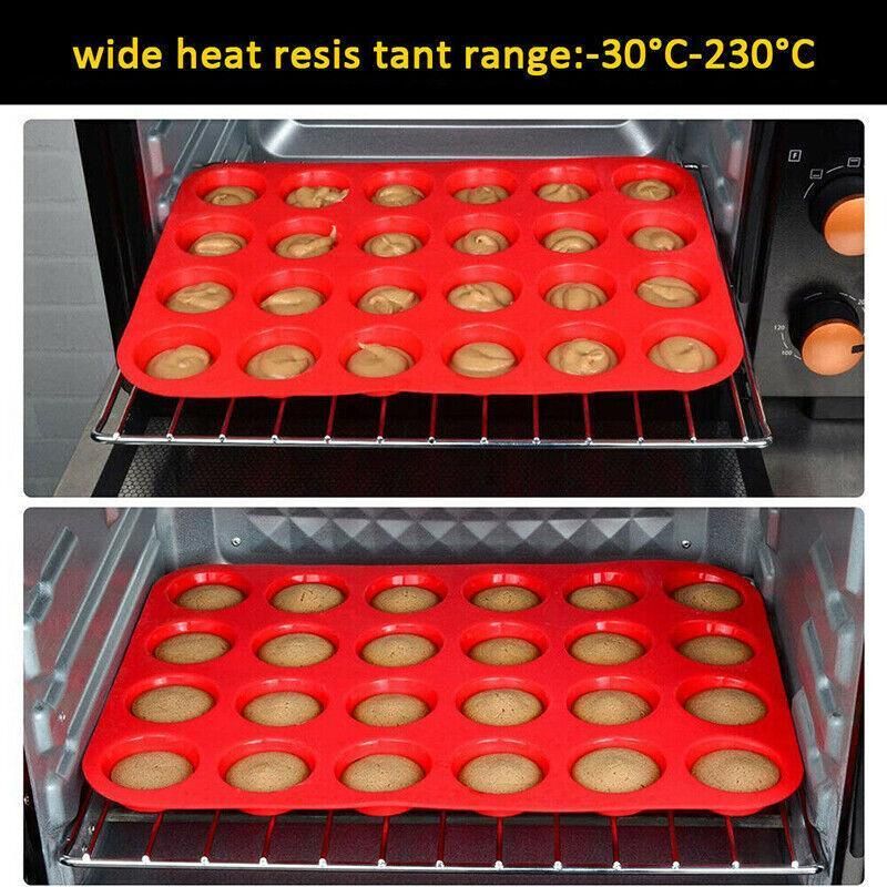 24 Cavity Pan Tray Silicone Mini Cupcake Cookie Baking Mold Au - Red view 7