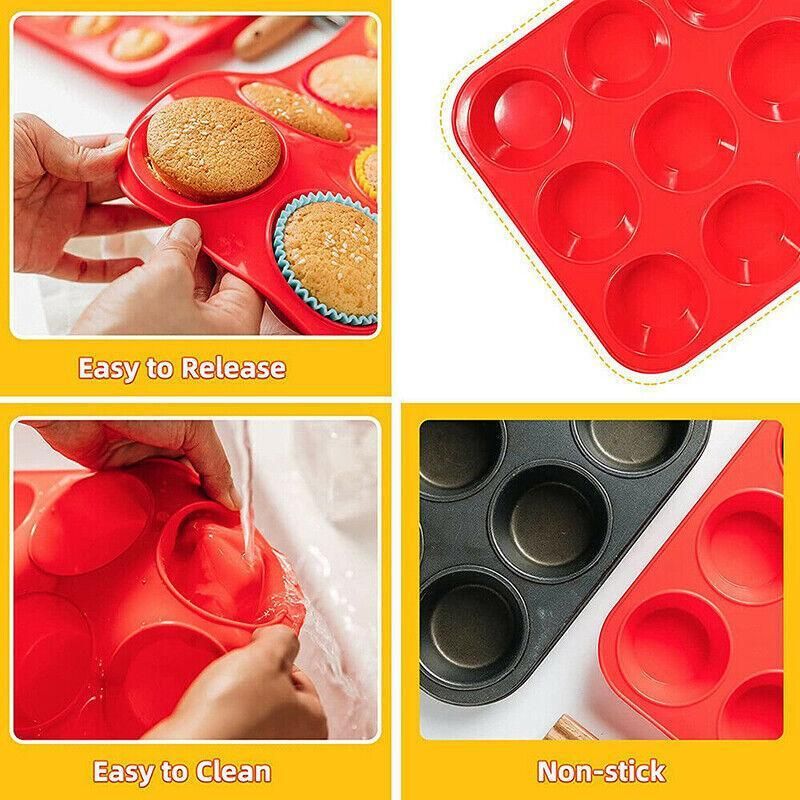 24 Cavity Pan Tray Silicone Mini Cupcake Cookie Baking Mold Au - Red view 9