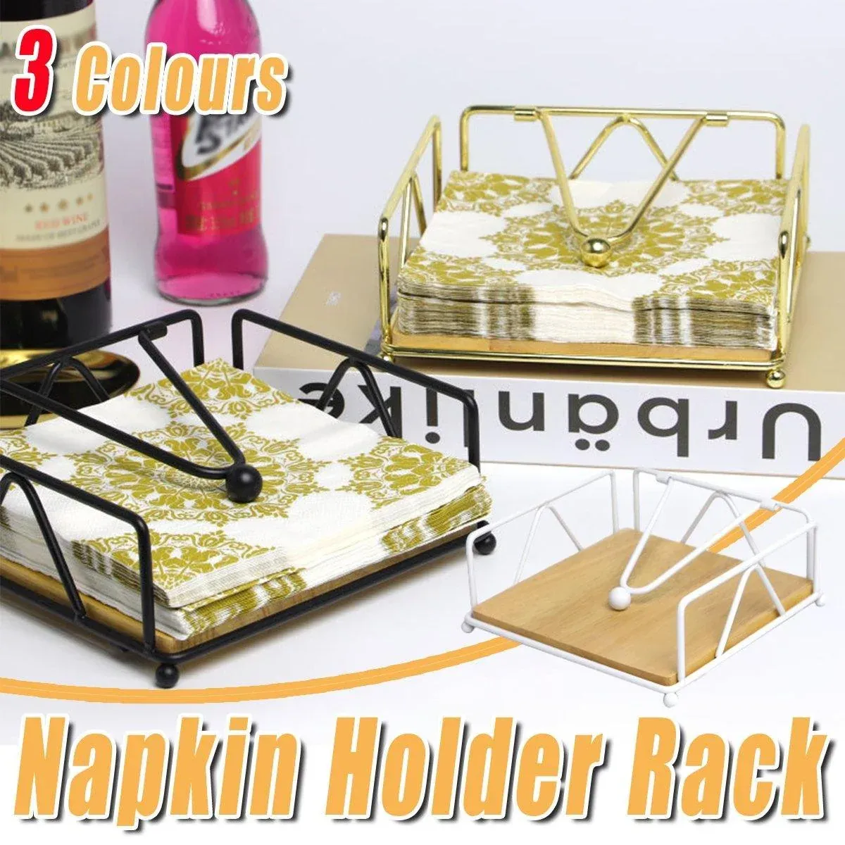 Steel Napkin Holder Serviette Rack Organiser Kitchen Serving Bar 3 Colours - Gold view 2