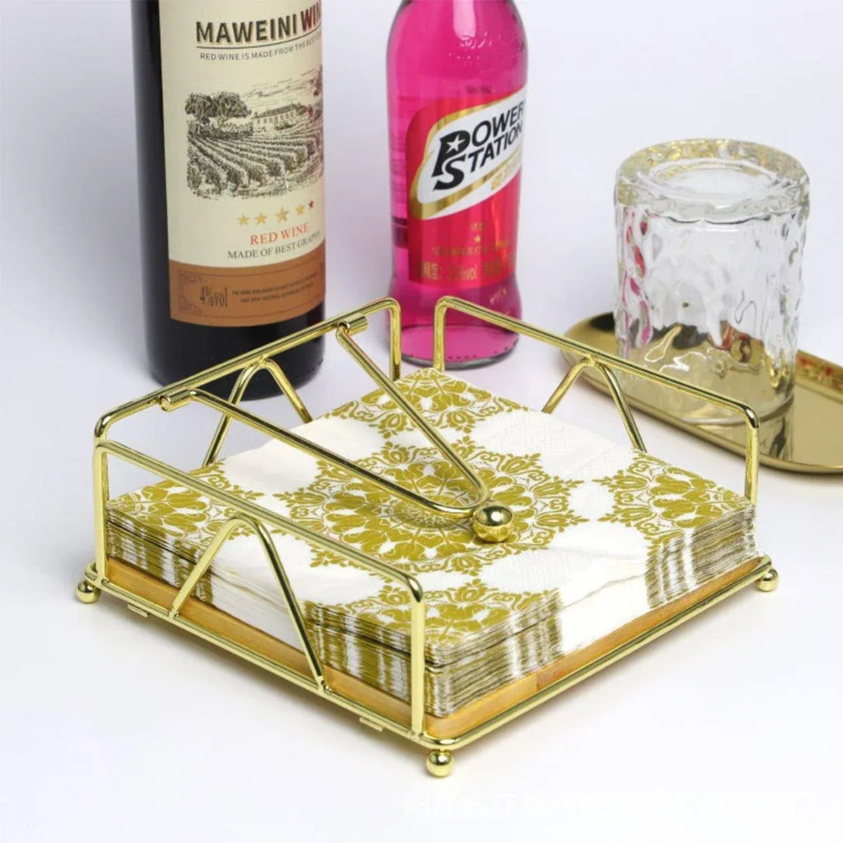 Steel Napkin Holder Serviette Rack Organiser Kitchen Serving Bar 3 Colours - Gold view 5