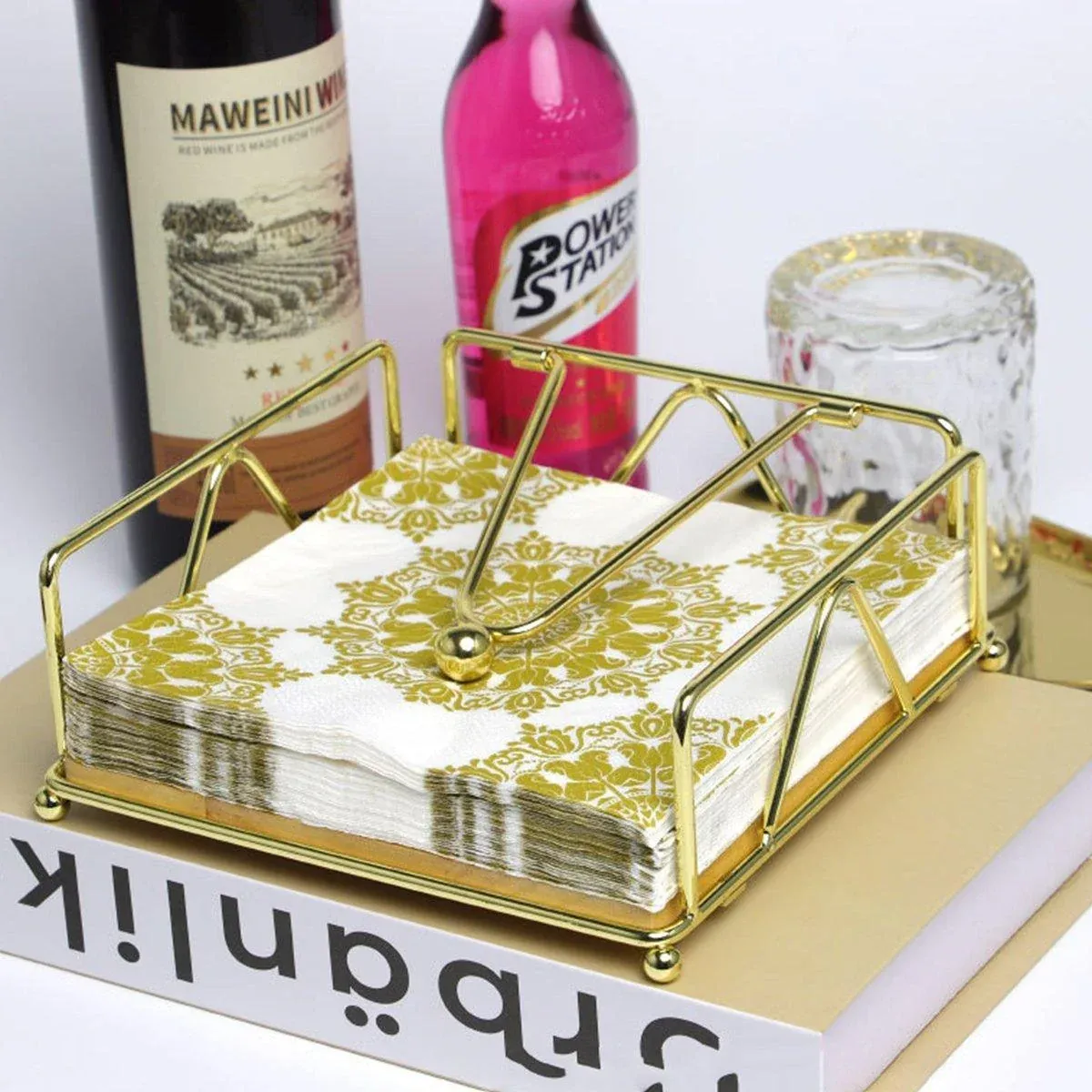 Steel Napkin Holder Serviette Rack Organiser Kitchen Serving Bar 3 Colours - Gold view 6
