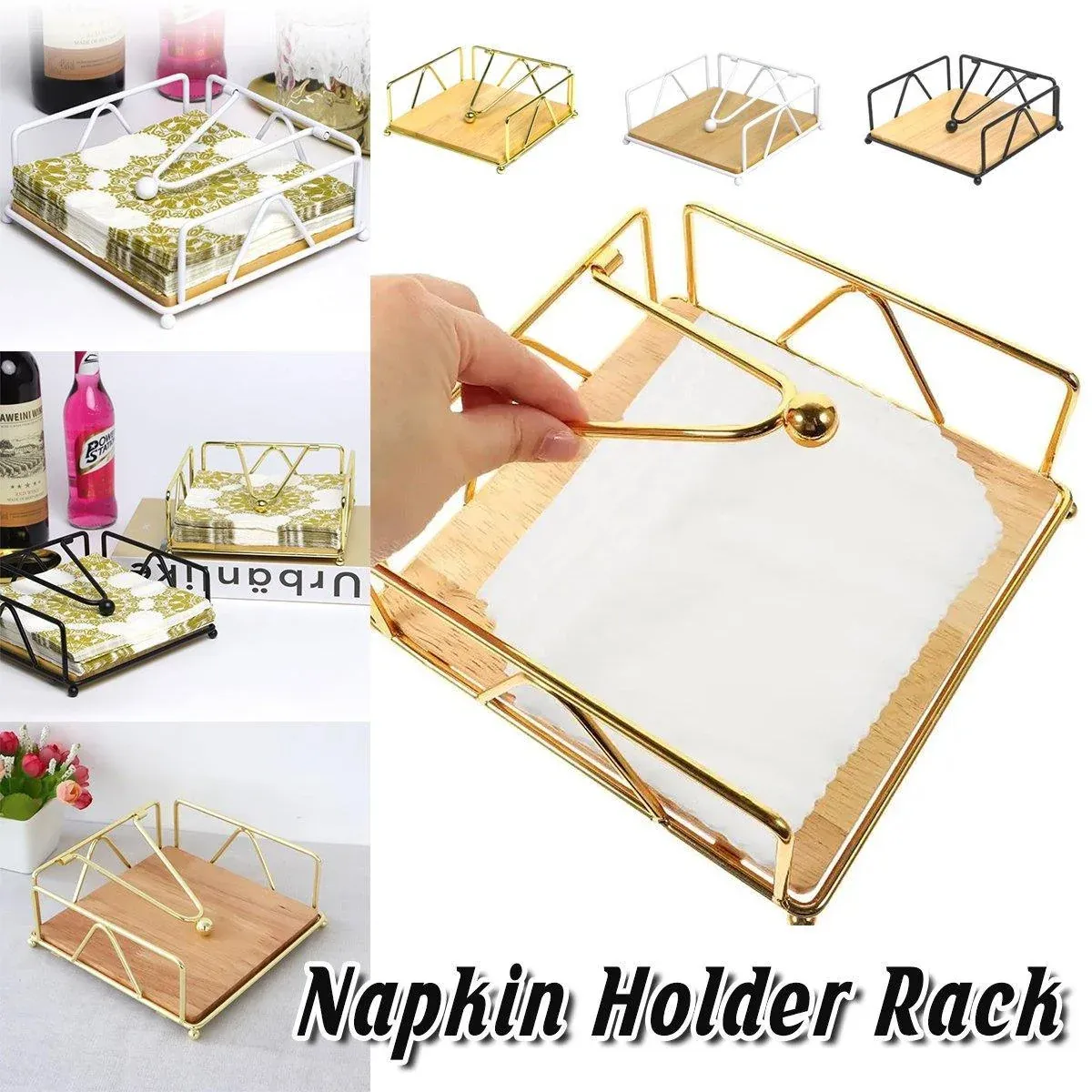Steel Napkin Holder Serviette Rack Organiser Kitchen Serving Bar 3 Colours - Gold view 14