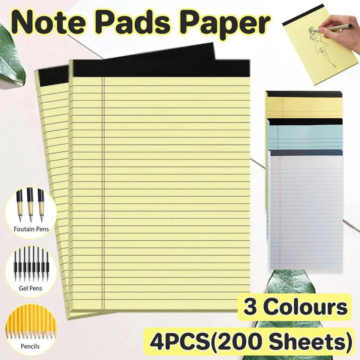 4PCS Tearable Lined Notepad Simple Design Colourful Memo Pad Notebook - White view 2