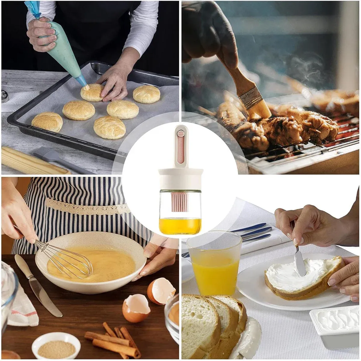 2pcs Glass Oil Bottles with Silicone Brush for Kitchen Cooking Oil Dispenser Set view 4