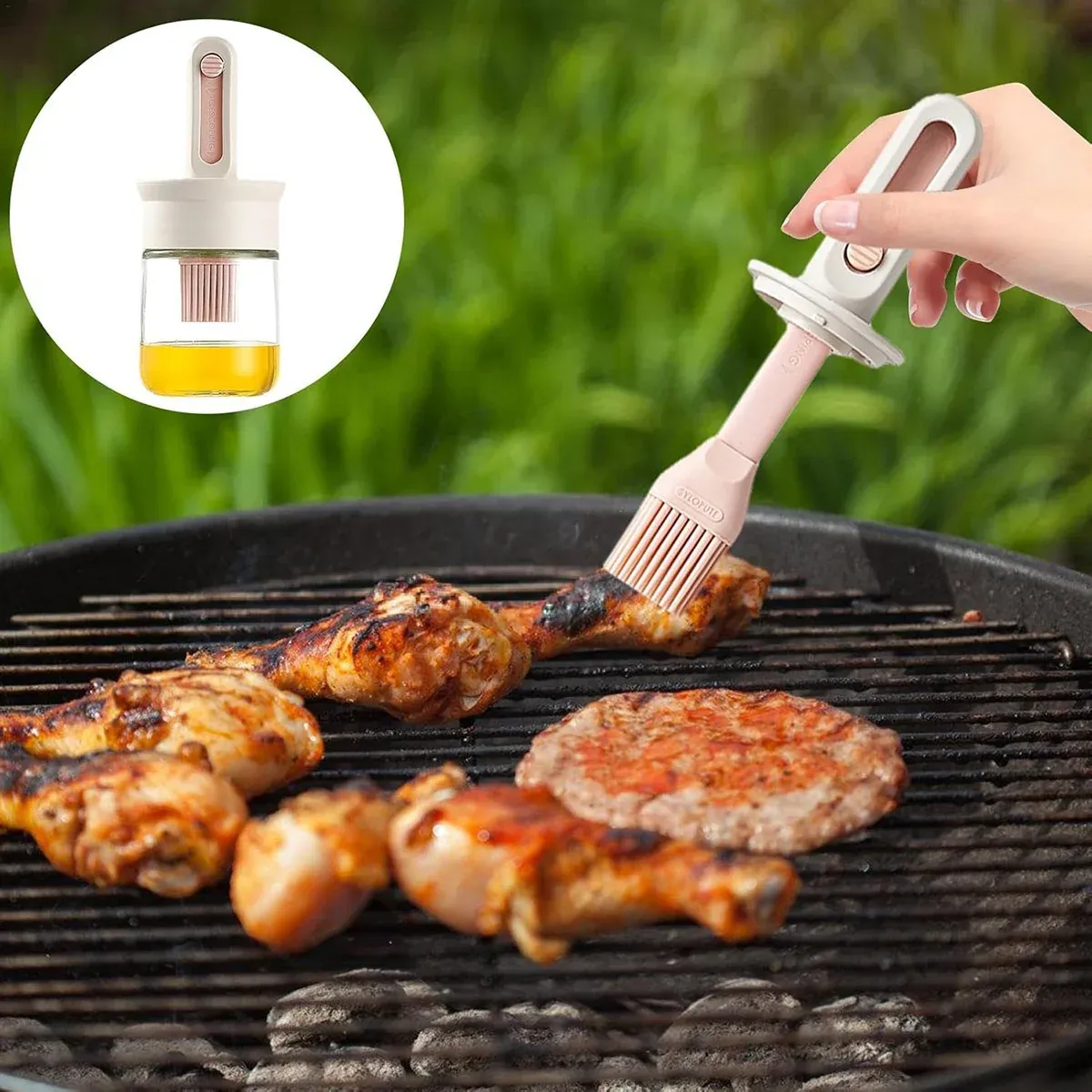 2pcs Glass Oil Bottles with Silicone Brush for Kitchen Cooking Oil Dispenser Set view 7