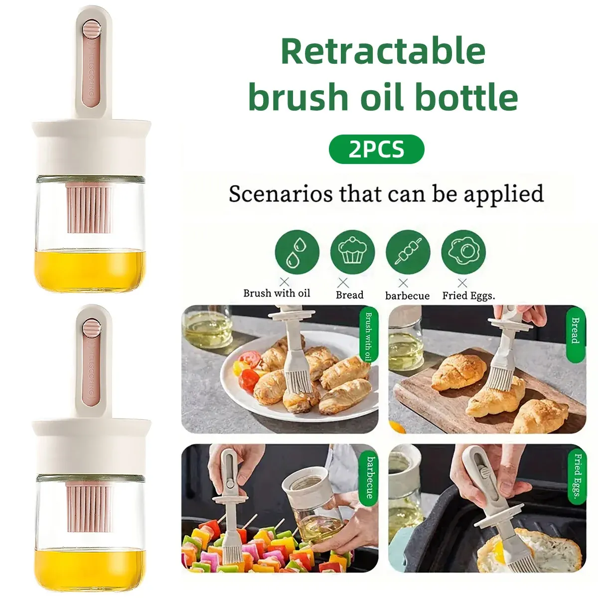 2pcs Glass Oil Bottles with Silicone Brush for Kitchen Cooking Oil Dispenser Set view 12
