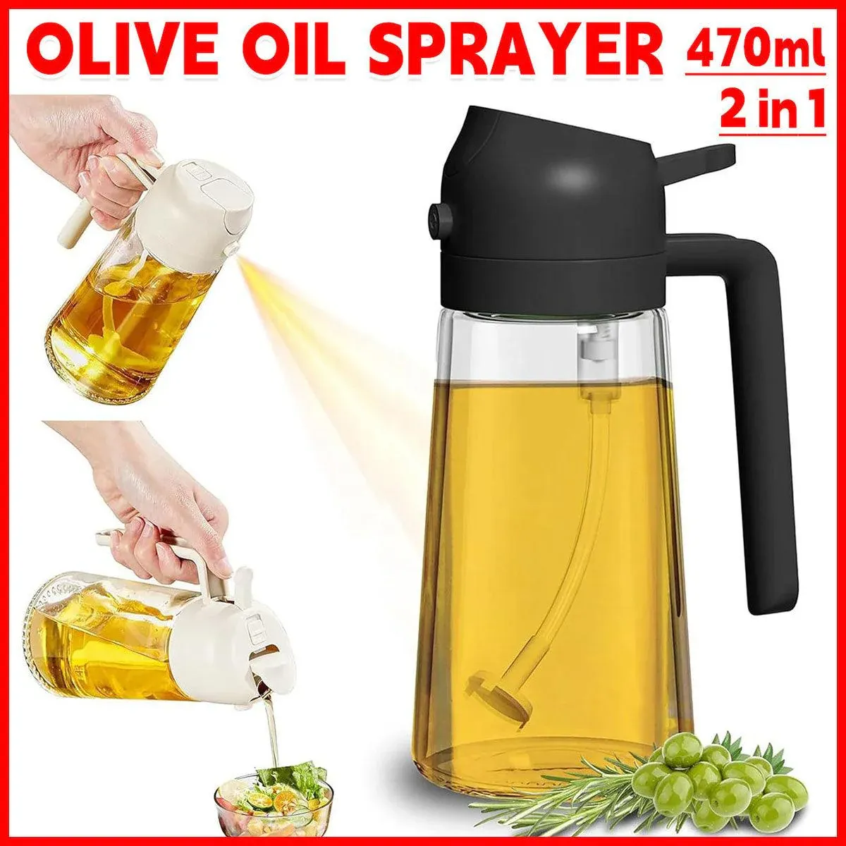 2-in-1 470ml Glass Oil Bottle Spray Pour Automatic Pressure Control Kitchen view 2
