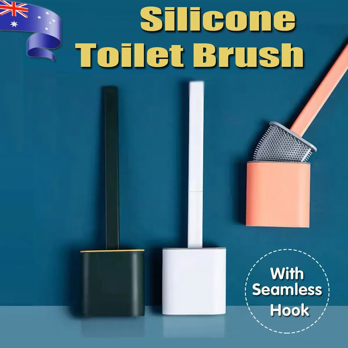 TPR Toilet Brush Set Silicone-Like Head with Holder Wall Mounted Detachable view 2