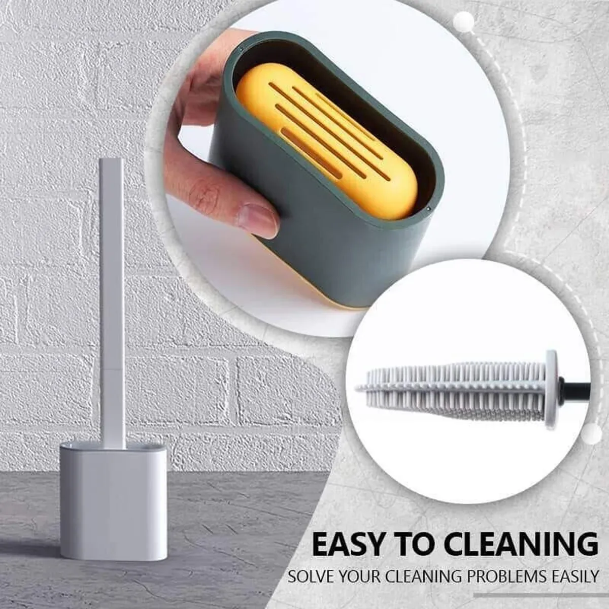TPR Toilet Brush Set Silicone-Like Head with Holder Wall Mounted Detachable view 5