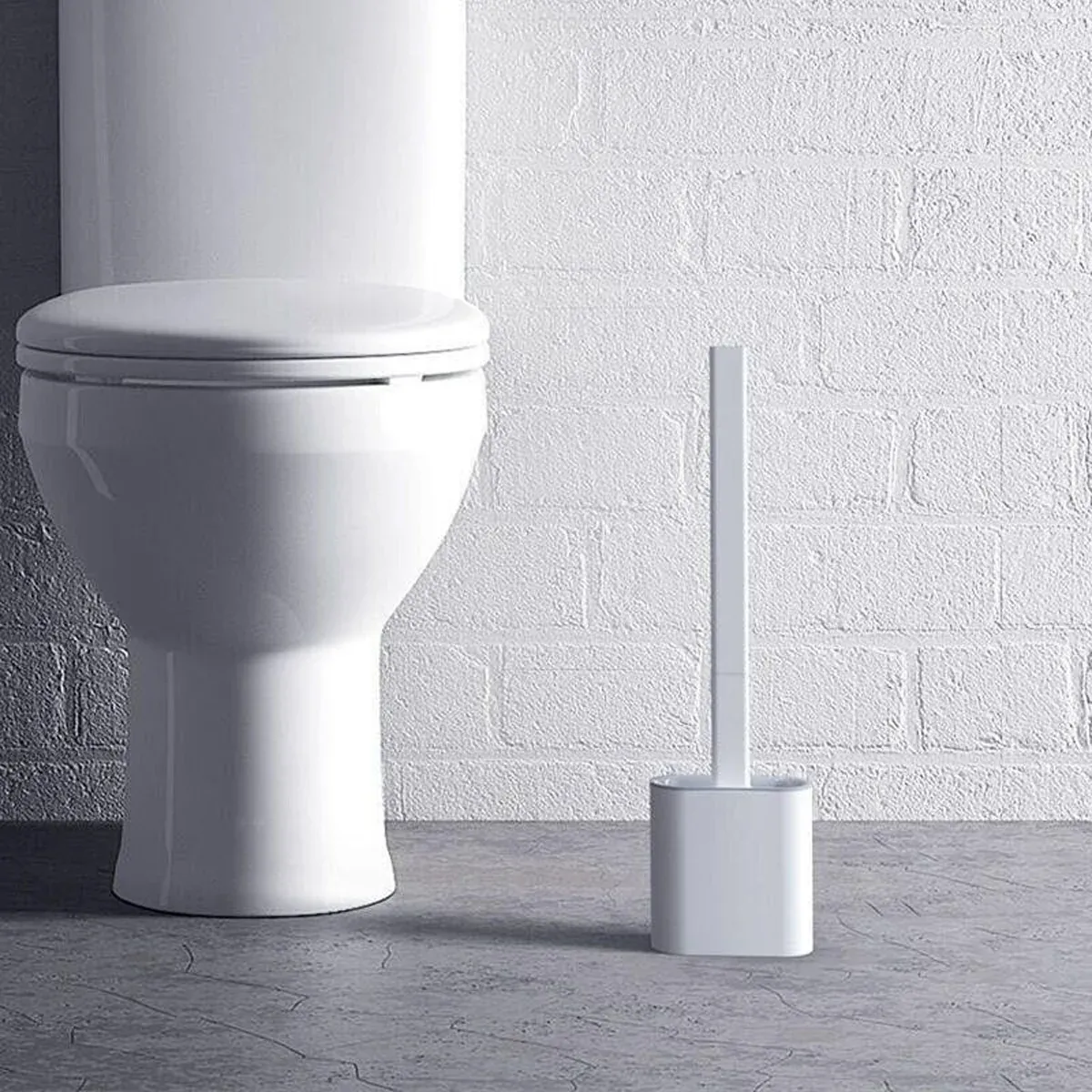 TPR Toilet Brush Set Silicone-Like Head with Holder Wall Mounted Detachable view 6