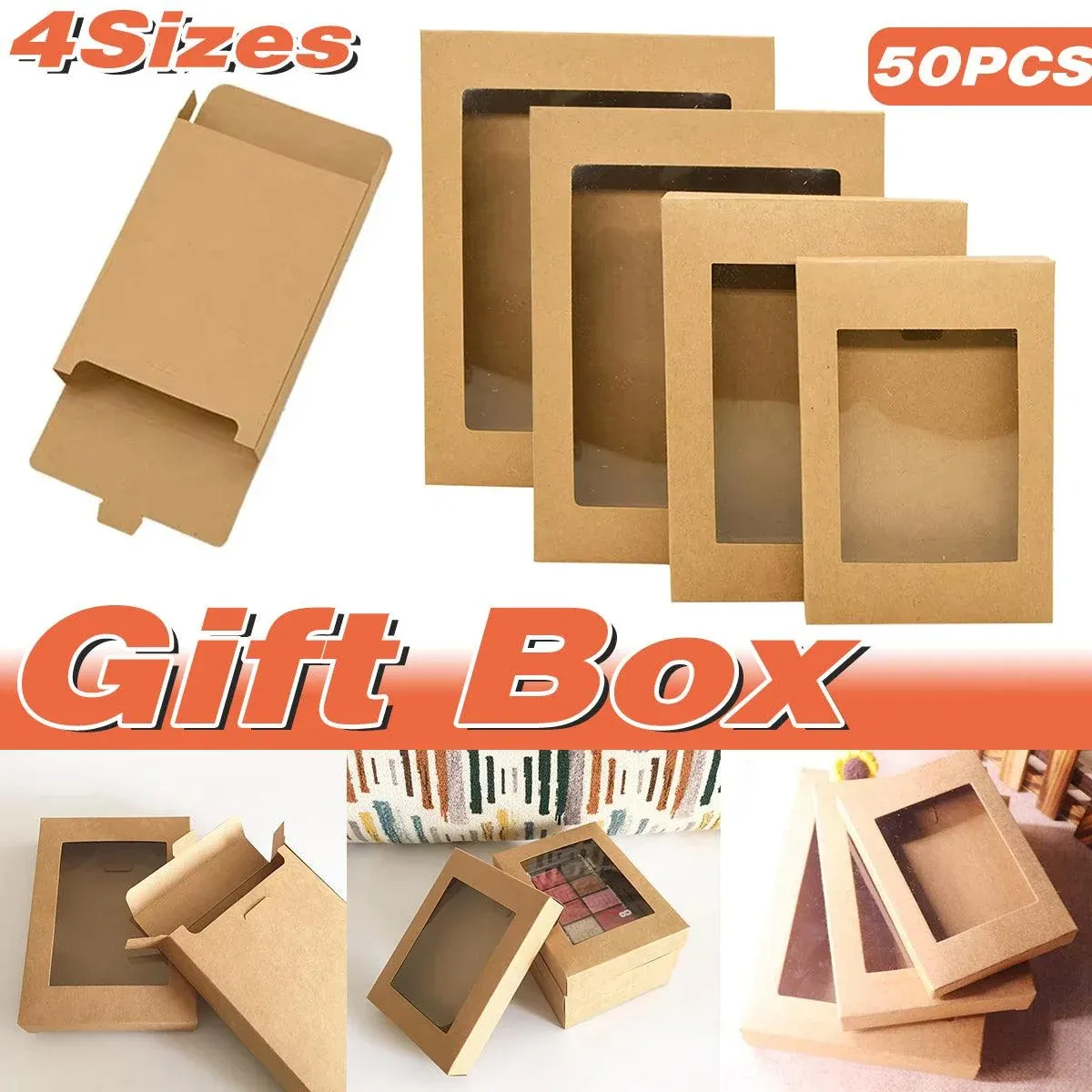 50PCS Kraft Paper Gift Boxes with PVC Window White Black Bakery Packaging view 2