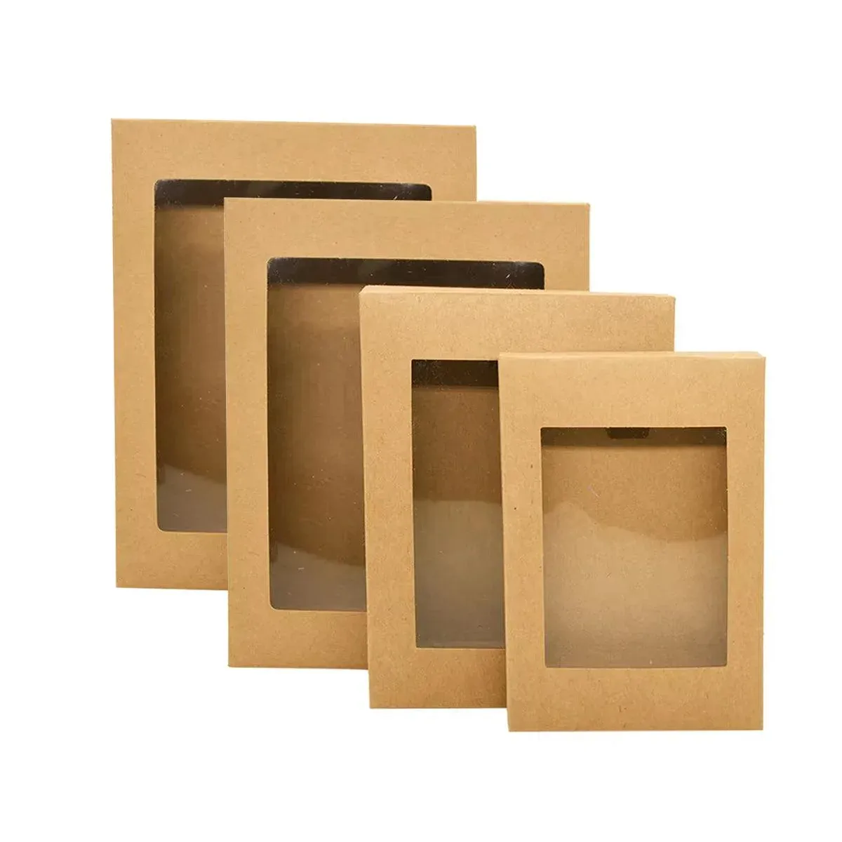 50PCS Kraft Paper Gift Boxes with PVC Window White Black Bakery Packaging view 3