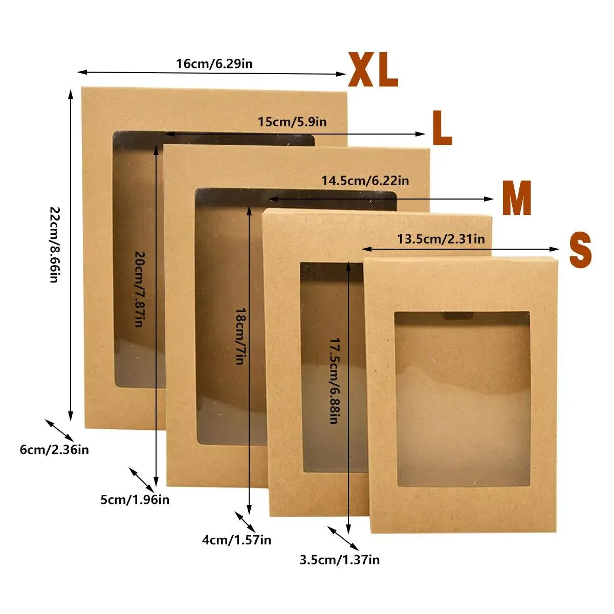 50PCS Kraft Paper Gift Boxes with PVC Window White Black Bakery Packaging view 4