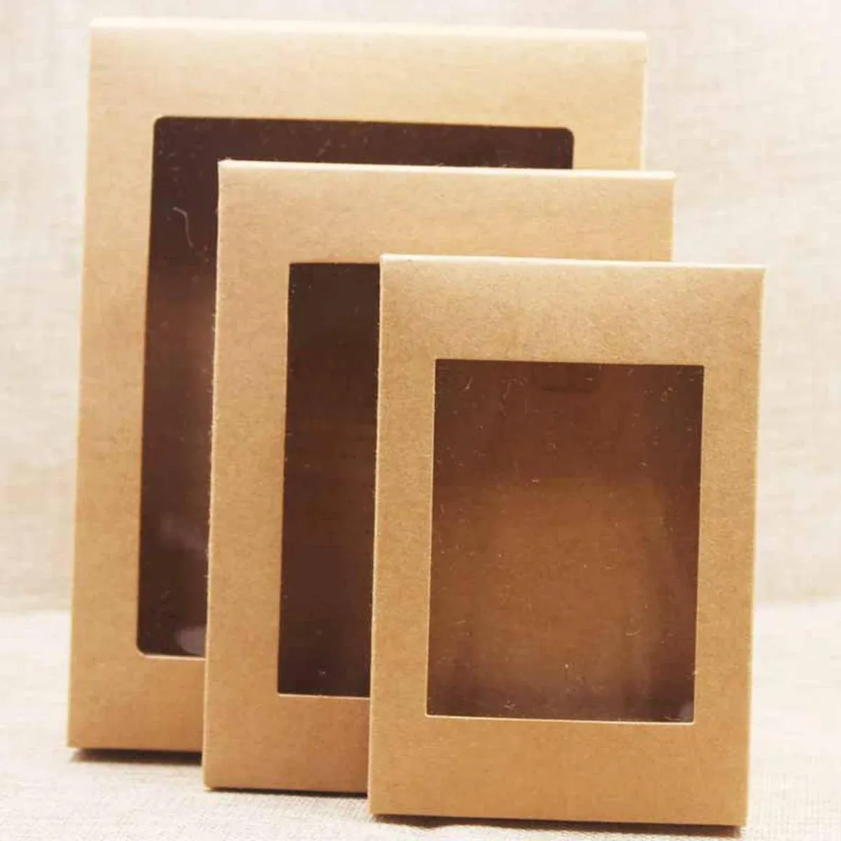50PCS Kraft Paper Gift Boxes with PVC Window White Black Bakery Packaging view 5