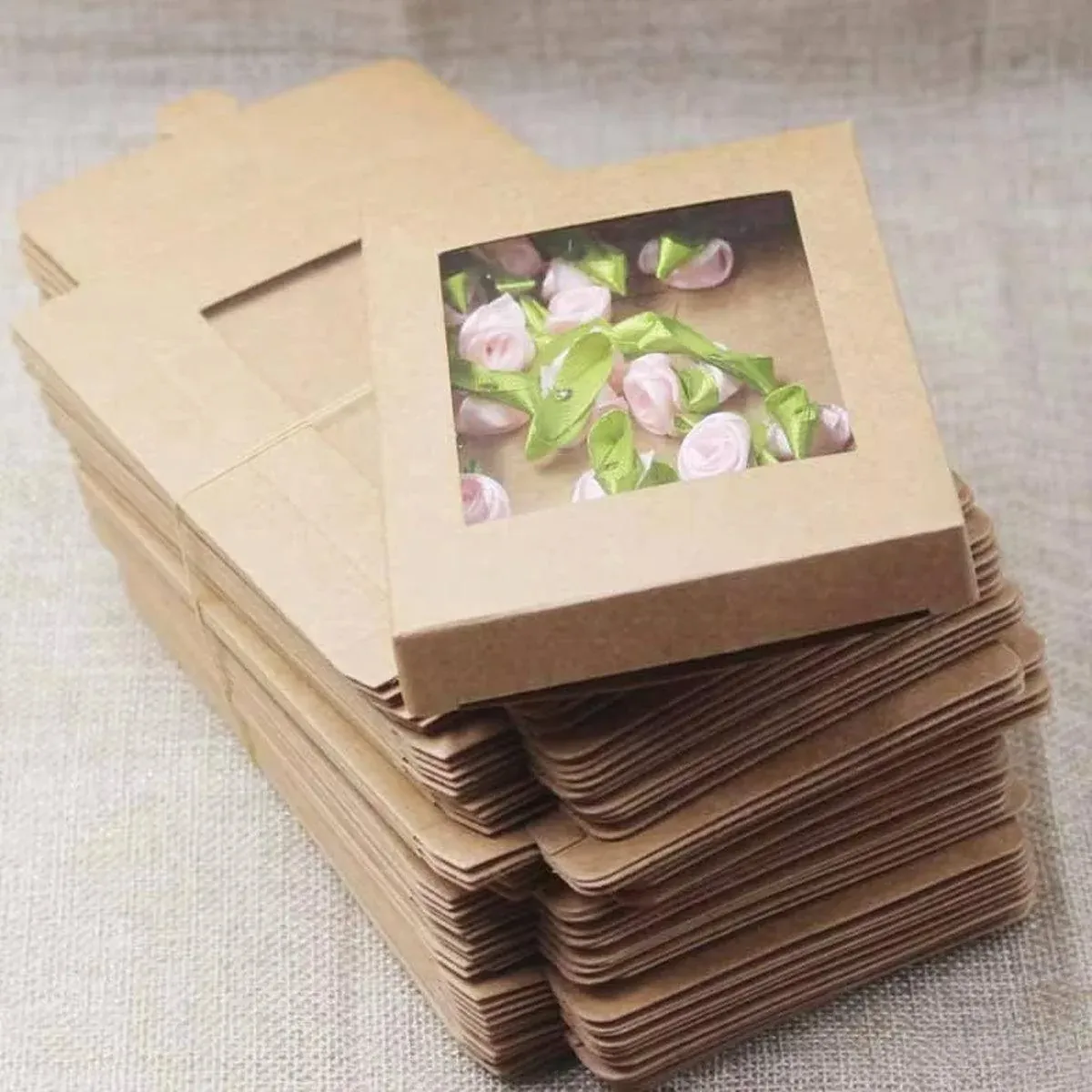 50PCS Kraft Paper Gift Boxes with PVC Window White Black Bakery Packaging view 6