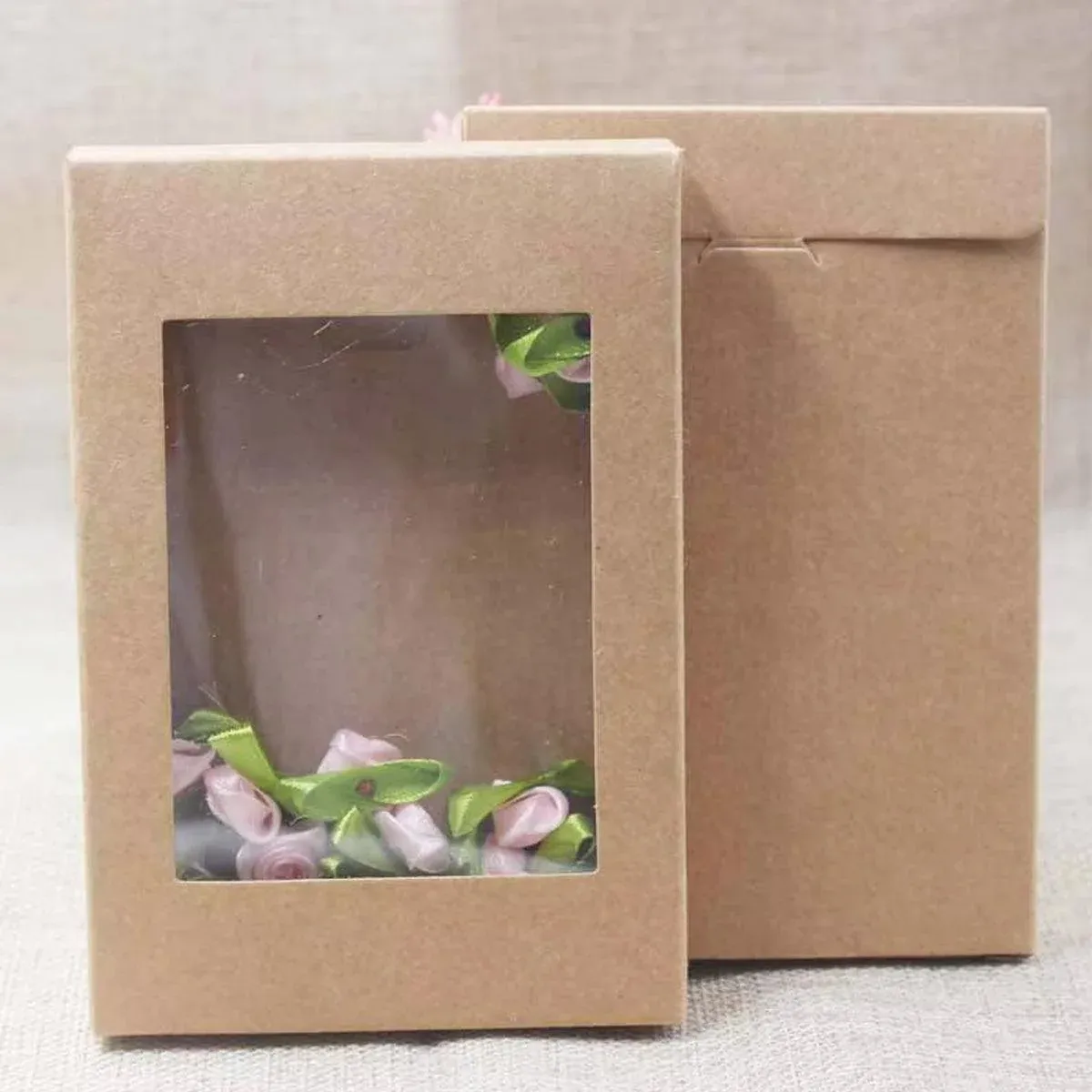 50PCS Kraft Paper Gift Boxes with PVC Window White Black Bakery Packaging view 7