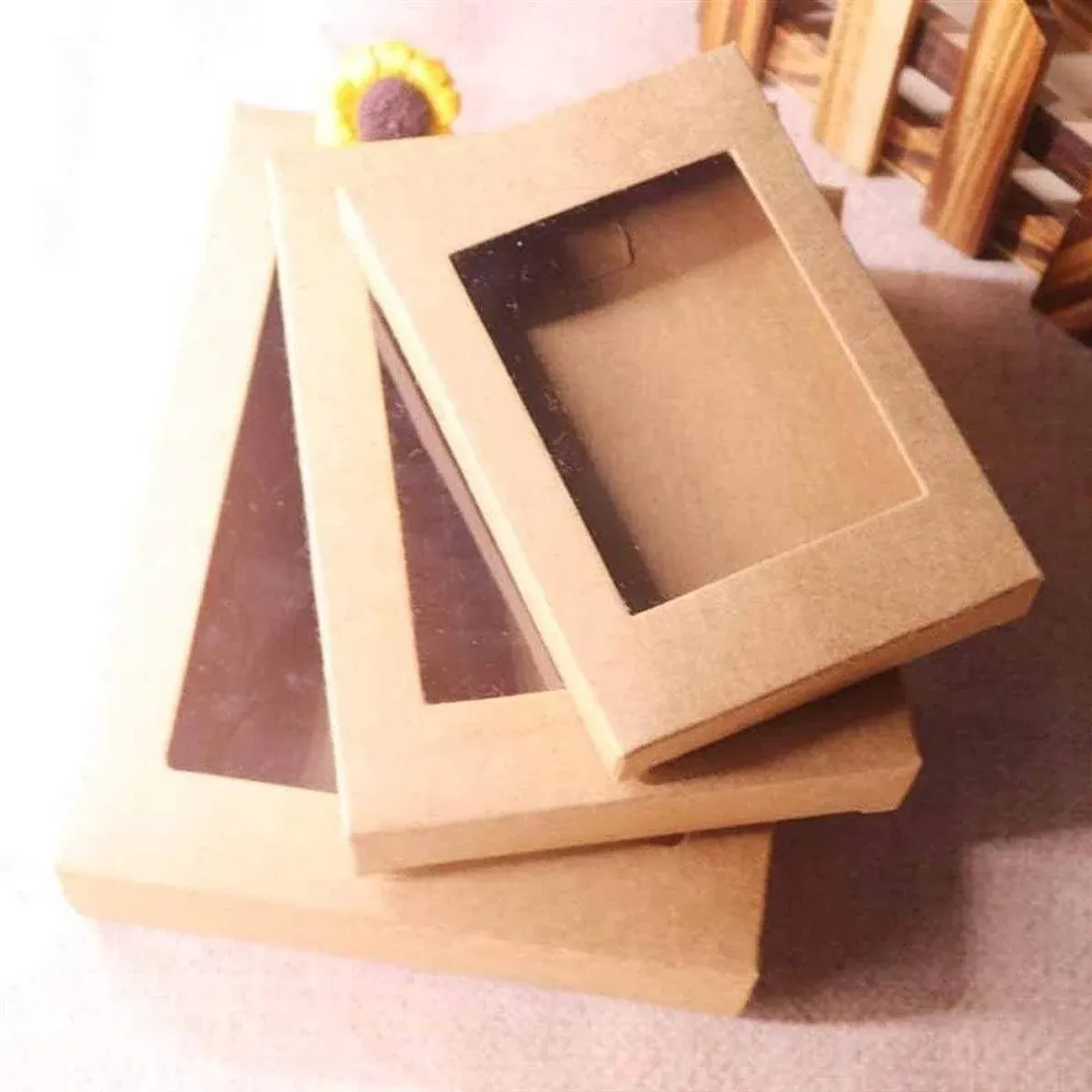 50PCS Kraft Paper Gift Boxes with PVC Window White Black Bakery Packaging view 8