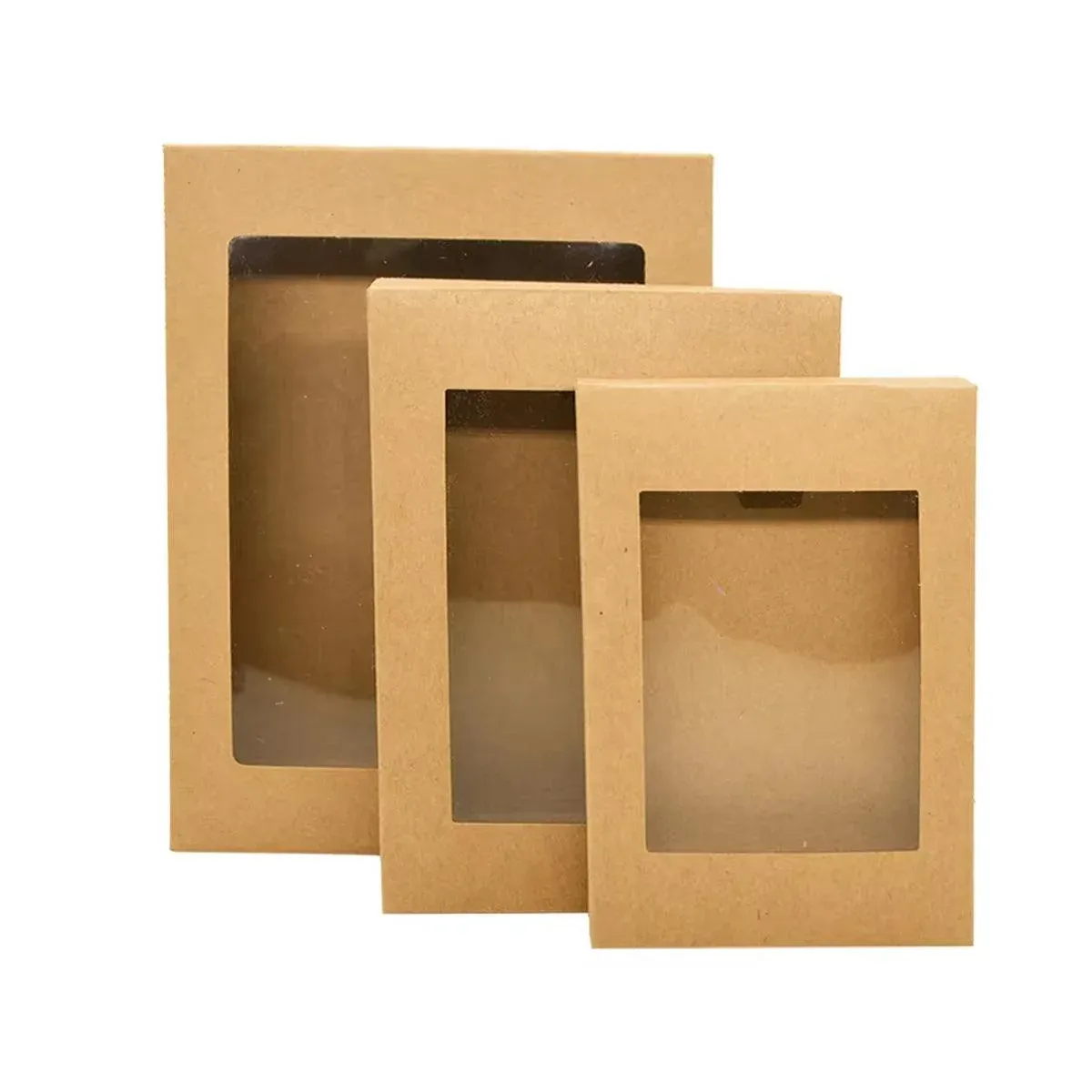 50PCS Kraft Paper Gift Boxes with PVC Window White Black Bakery Packaging view 14