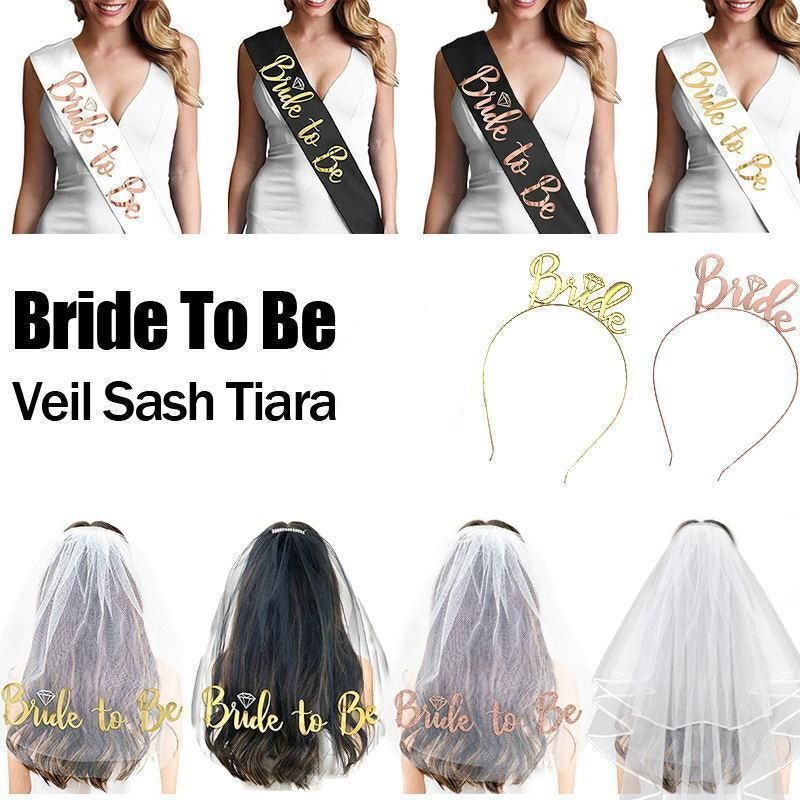 Bride To Be Hen Veil Sash Tiara Hens Night Bridal Shower Kitchen Tea view 2