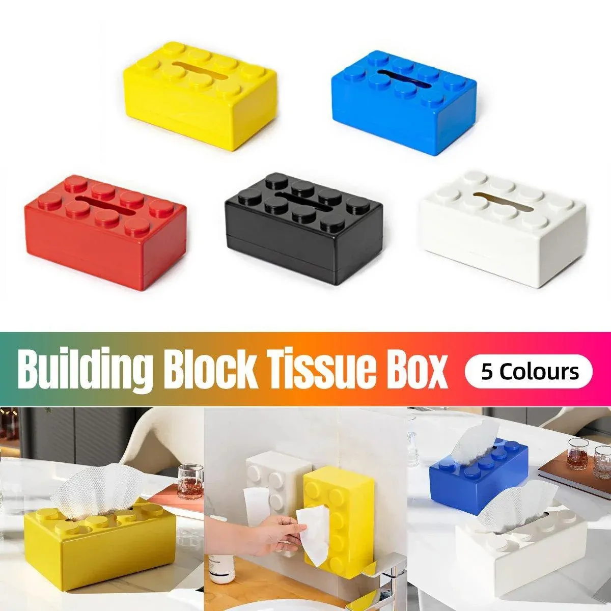 Tissue Box Cover Creative Building Block Cute Napkin Dispenser Holder Home view 2